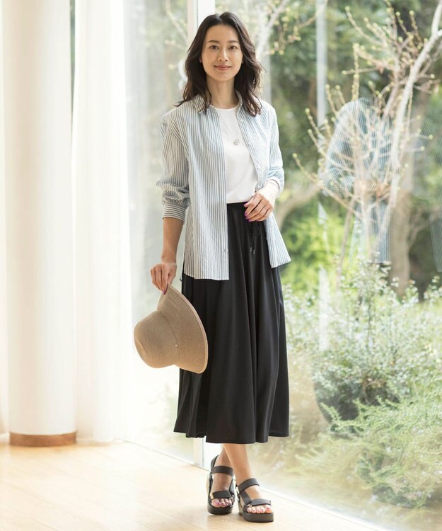 J.PRESS LADIES 【洗える】コットンアセVis ストライプ シャツカラー ブラウス ダルブルー系1