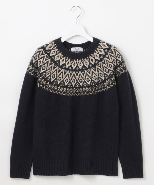J.PRESS LADIES 【WEB限定カラーあり・洗える】FAIR ISLE ラウンドネック ニット ネイビー系