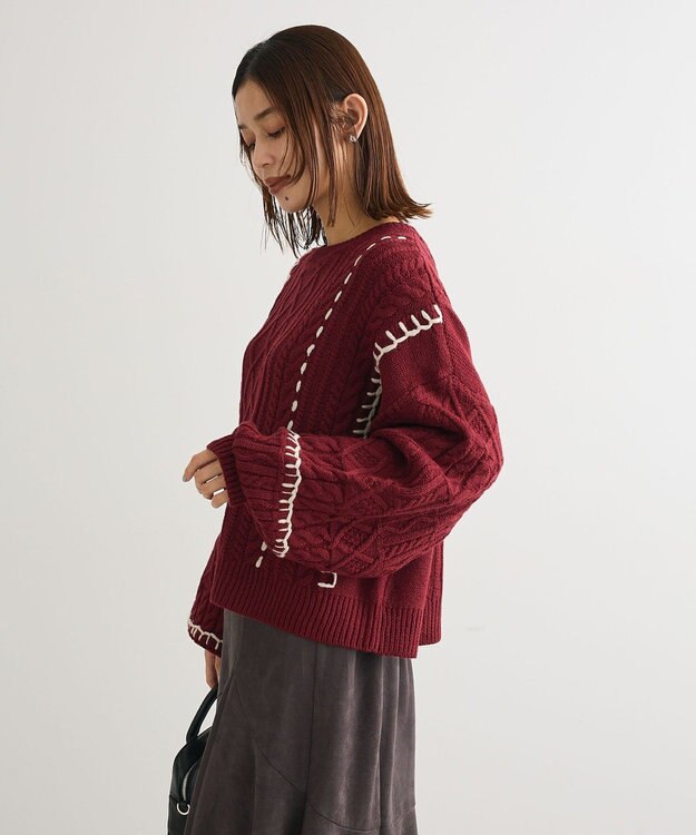 Green Parks ・ＥＬＥＮＣＡＲＥ　ＤＵＥ　ハンドステッチケーブルニッ Bordeaux