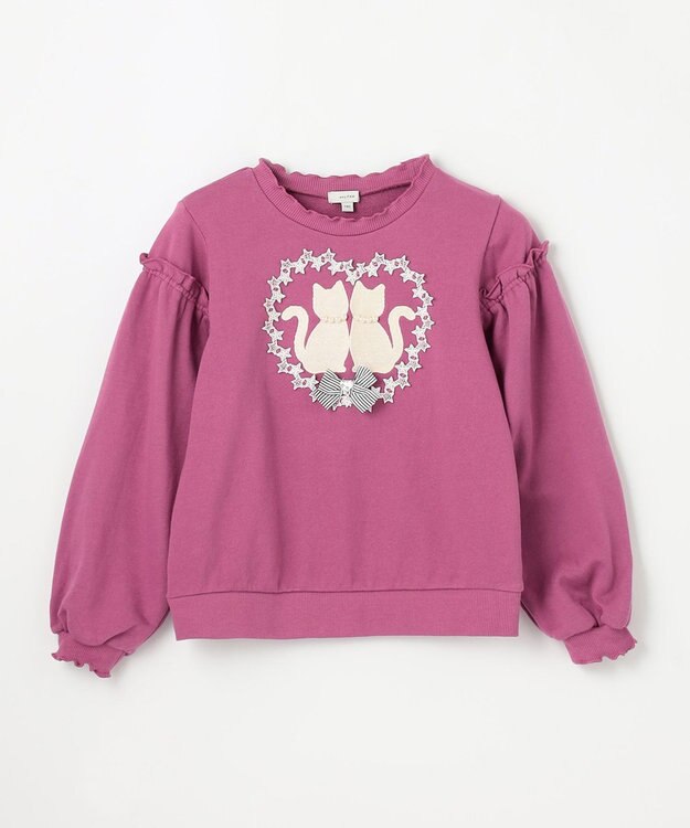 ANY KIDS ネコシルエット裏毛トレーナー ローズピンク