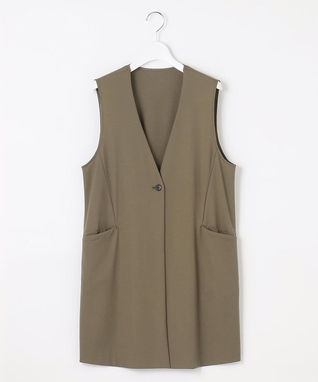 J.PRESS LADIES S ハリプルライトジャージー ロング ジレ カーキ系