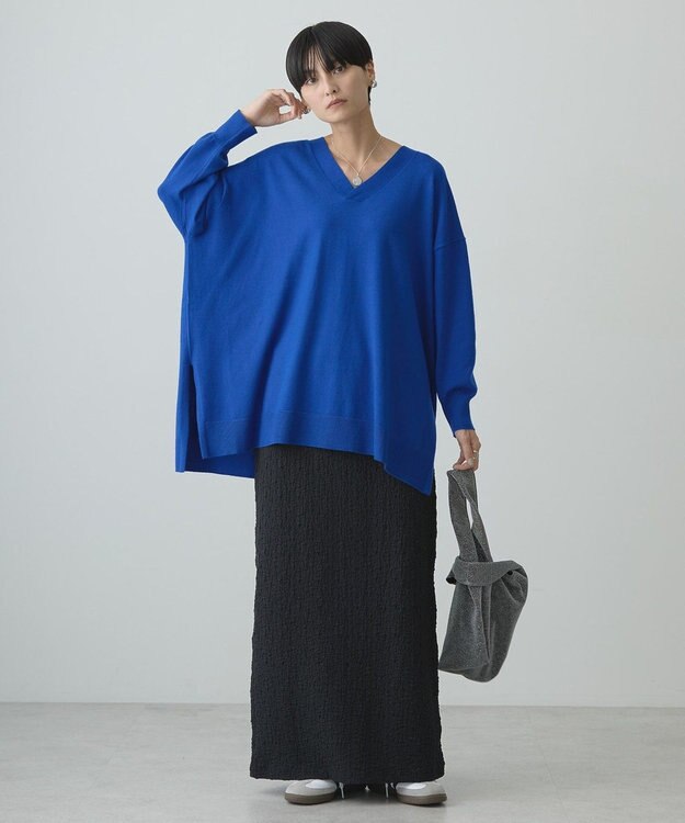 AMERICAN HOLIC バイパチＶネックロングニットプルオーバー Blue