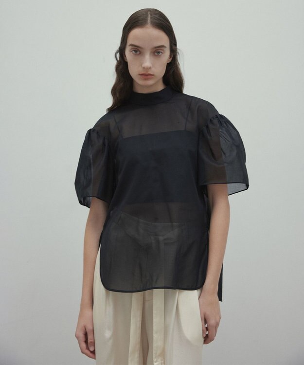 BEIGE， 【洗える】PLUMERIA / コットンシアーパフスリーブブラウス Black