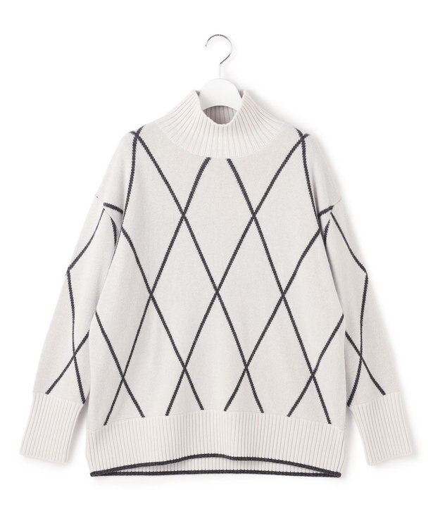 ICB L 【先行予約・洗える】ソフトカシミヤミックス ダイヤ柄ハイネックニット トープ×ブラック系