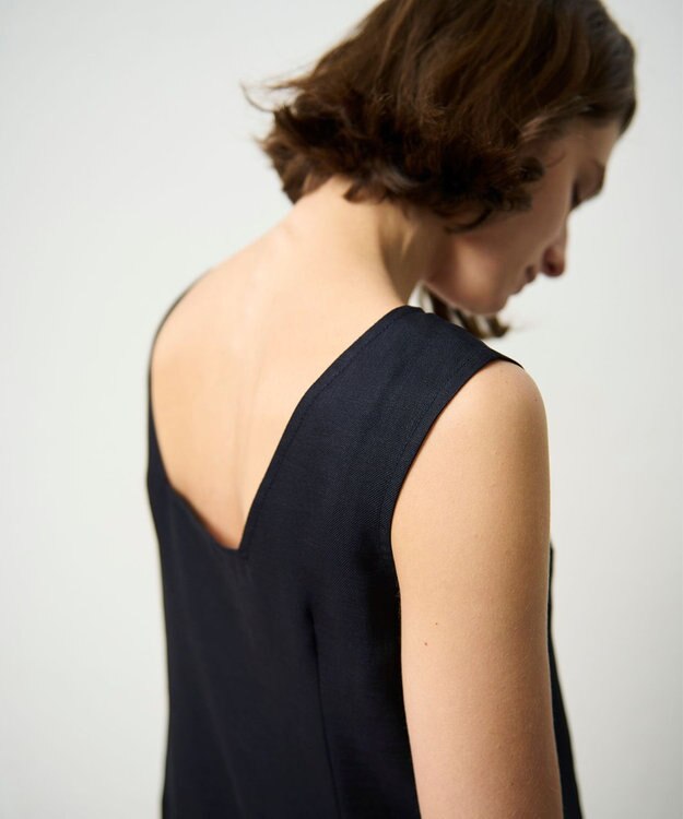 GRACE CONTINENTAL リネンタッチ配色ワンピース ネイビー