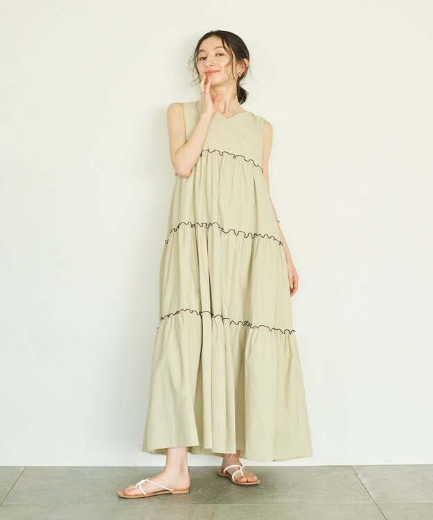 #Newans ボリュームティアードワンピース ベージュ