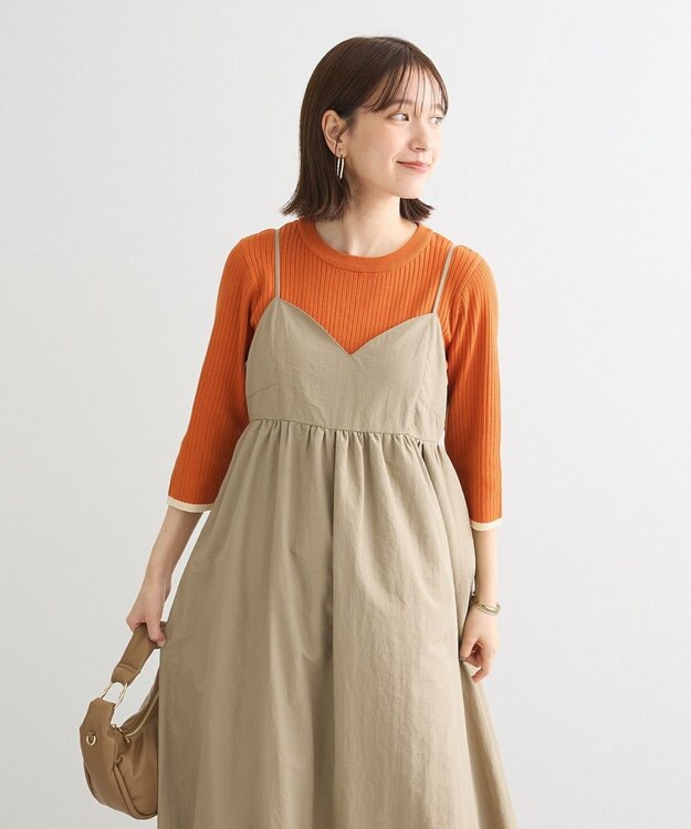 Green Parks ＢＰ　袖口カラーリブ７分袖ニットプルオーバー Orange