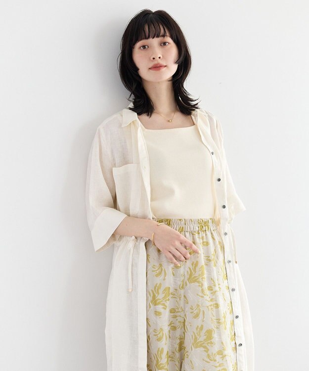 YECCA VECCA フレンチリネンドロストワンピース White
