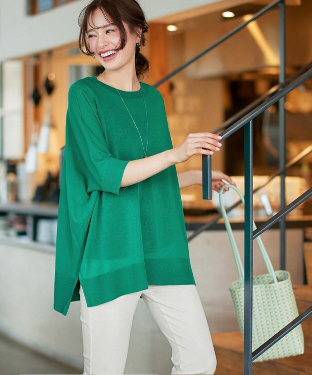 Tiaclasse 【新色追加】サラサラUVシアーニットドルマントップス グリーン