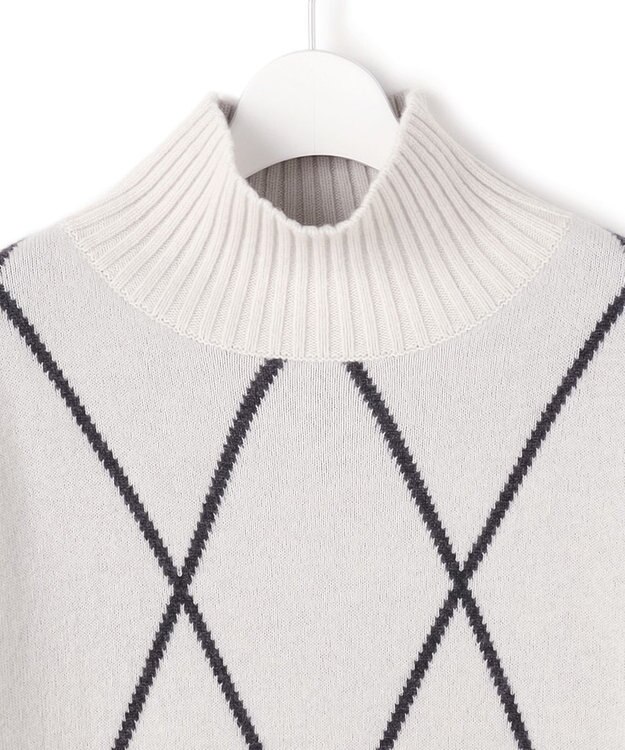ICB L 【先行予約・洗える】ソフトカシミヤミックス ダイヤ柄ハイネックニット トープ×ブラック系