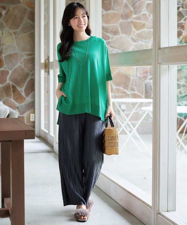 Tiaclasse 【新色追加】サラサラUVシアーニットドルマントップス グリーン