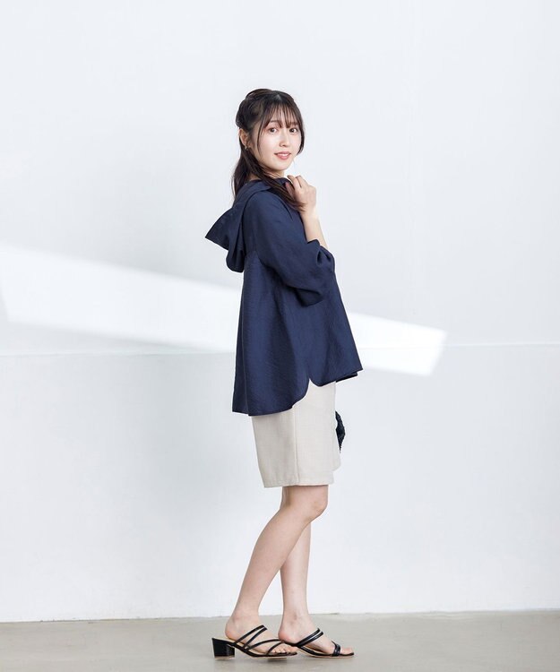 Tiaclasse L 【洗える】シアーパーカーカーディガン ネイビー