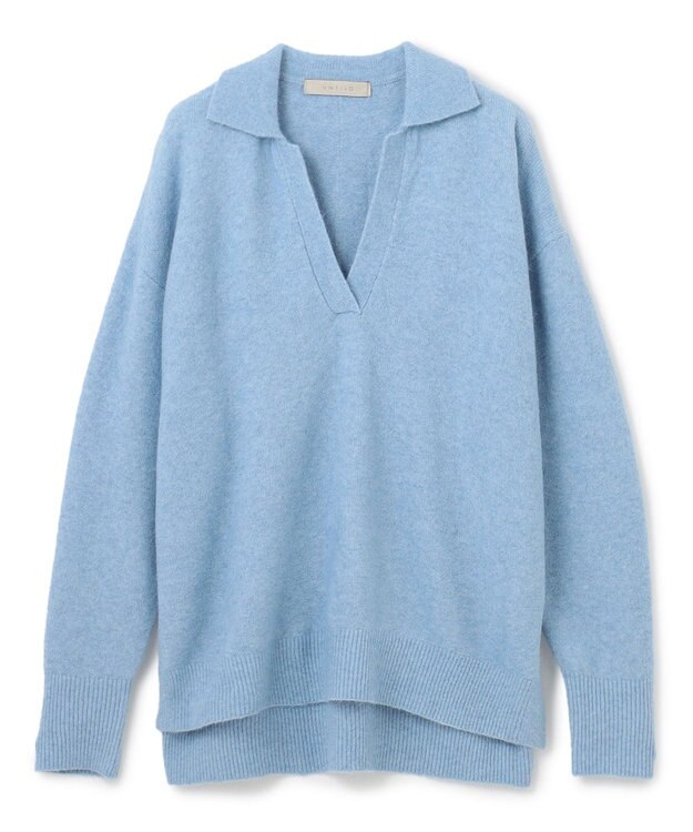 UNFILO ふわふわ スキッパーニット [NEW]サックス