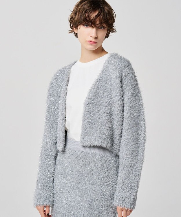 uncrave ヘアリー ラメ ニット ショート カーディガン（uncrave WHITE） シルバー
