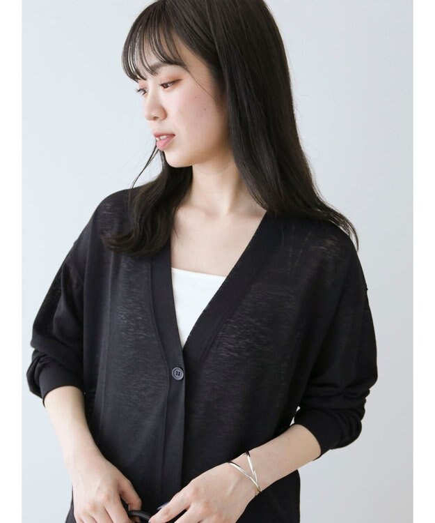 Green Parks Ｖネックシアーカットカーディガン Black