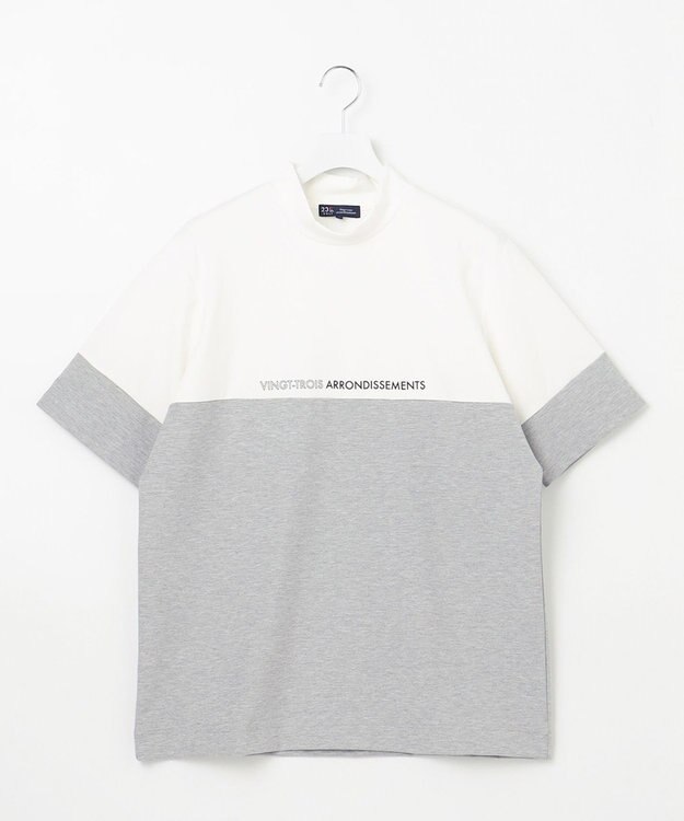 23区GOLF 【MEN】【UVケア】バイカラー 半袖モックネックシャツ ホワイト系