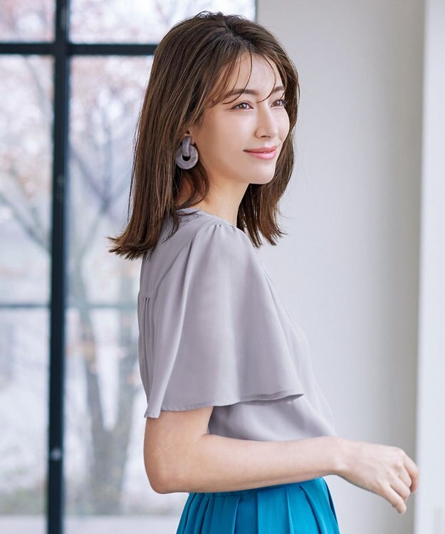 Tiaclasse 【洗える】シフォンフレアスリーブブラウス グレー