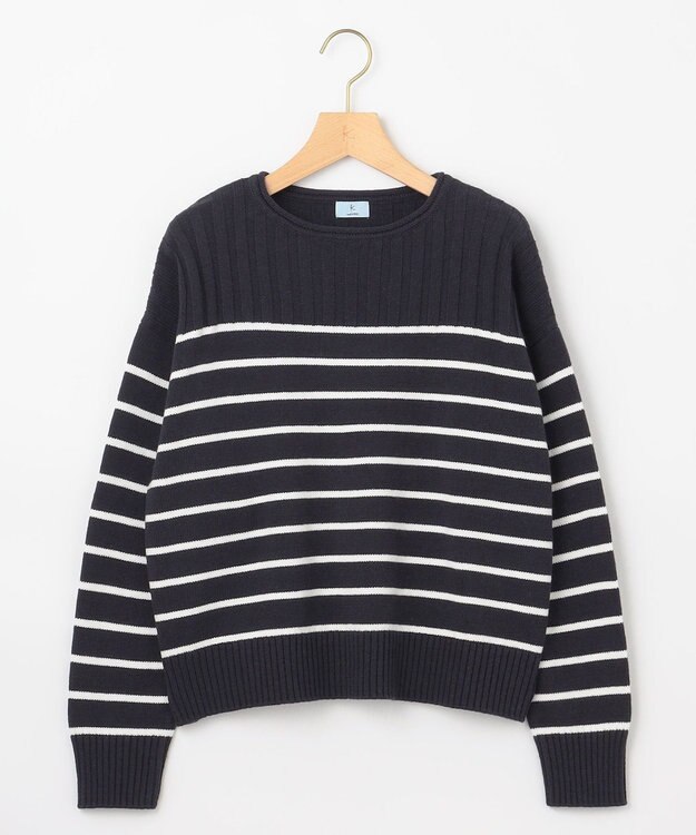 組曲 華奢見え パネルボーダーニット ネイビー×オフ系1