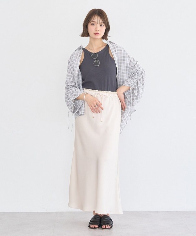 earth music&ecology シャーリングスリーブチェックシャツ Gray