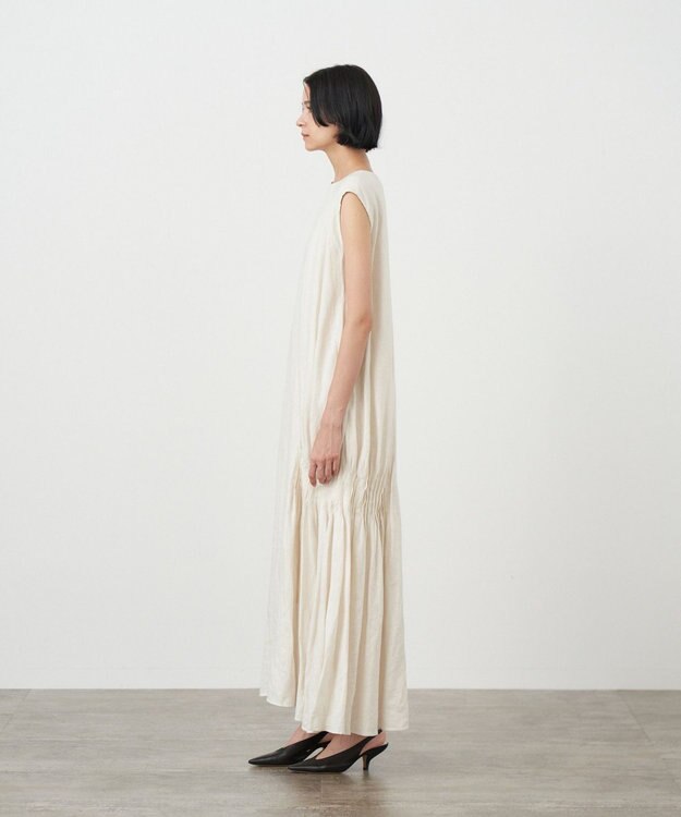 ATON NATURAL DYD LINE LAWN ｜ サイドタックドレス RED