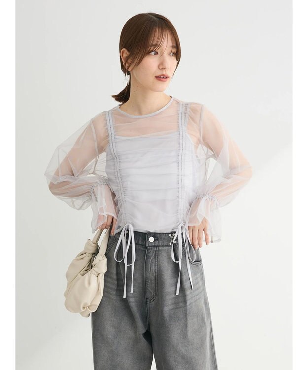 Green Parks ・ＥＬＥＮＣＡＲＥ　ＤＵＥ　チュールギャザーブラウス Gray