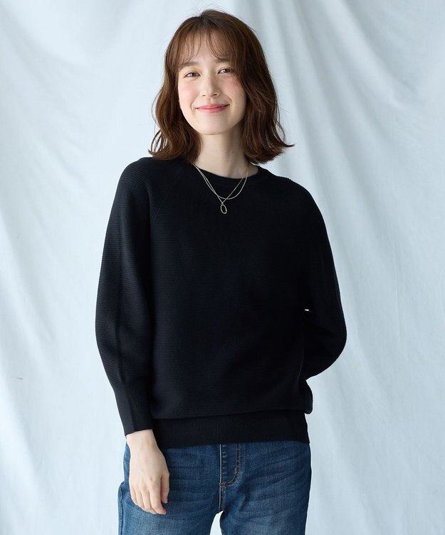 ANY L 【洗濯機可/6色展開】ラウンドネックガーターニット ブラック