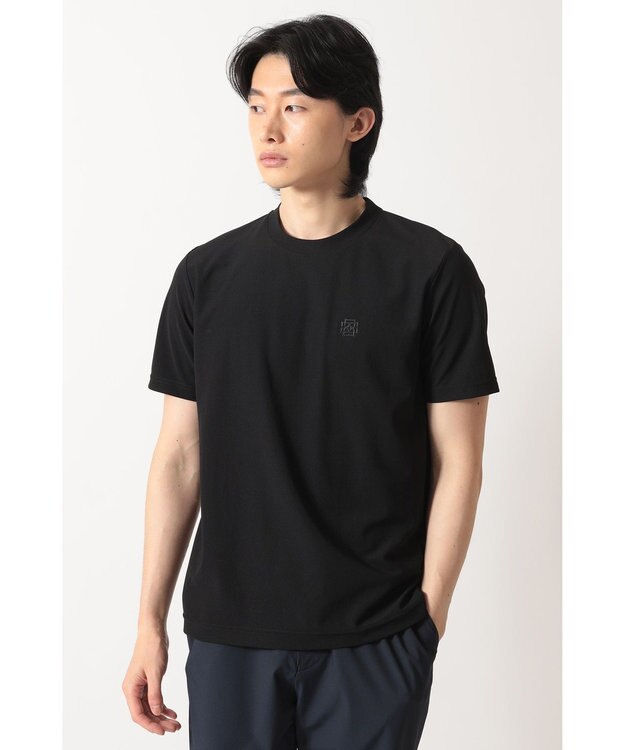DAKS エンボスロゴ ポリエステルTシャツ ブラック