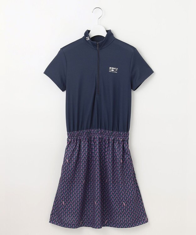 23区GOLF 【WOMEN】【接触冷感・UVケア・吸水速乾】アイス柄 切替ワンピース ネイビー系