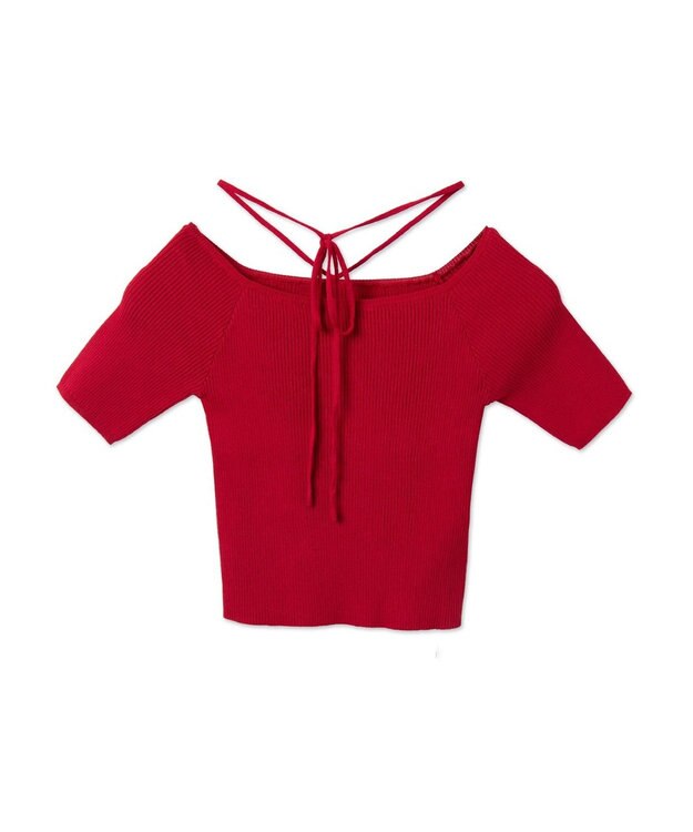 WEGO チョーカーリボン付きオフショルニット レッド