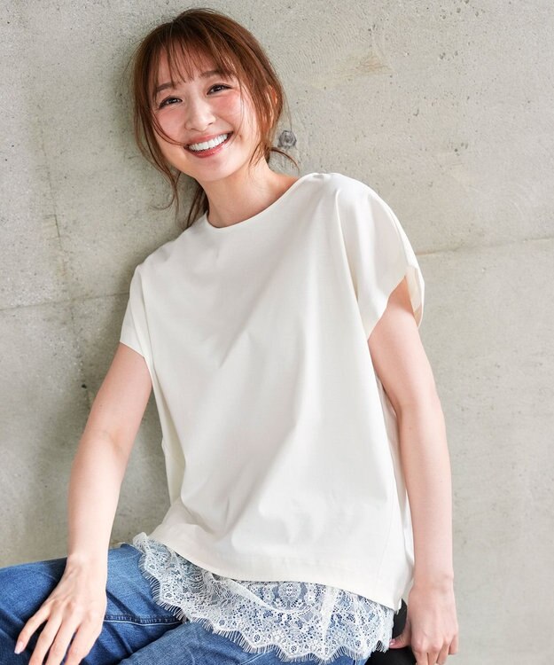 ANY SIS 【シルクタッチさら魅せTシャツ】後ろコクーン プルオーバー アイボリー