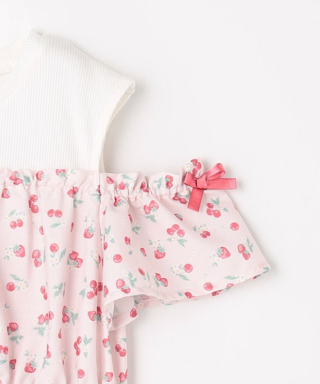 ANY KIDS 【洗濯機可能】オンオフショルダーワンピース ピンク×フルーツ