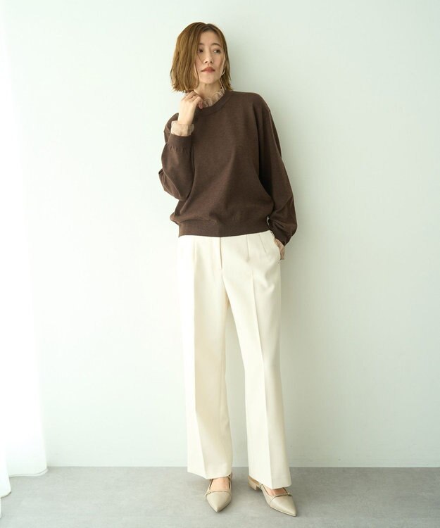YECCA VECCA 2wayフリルクルーネックニット Brown