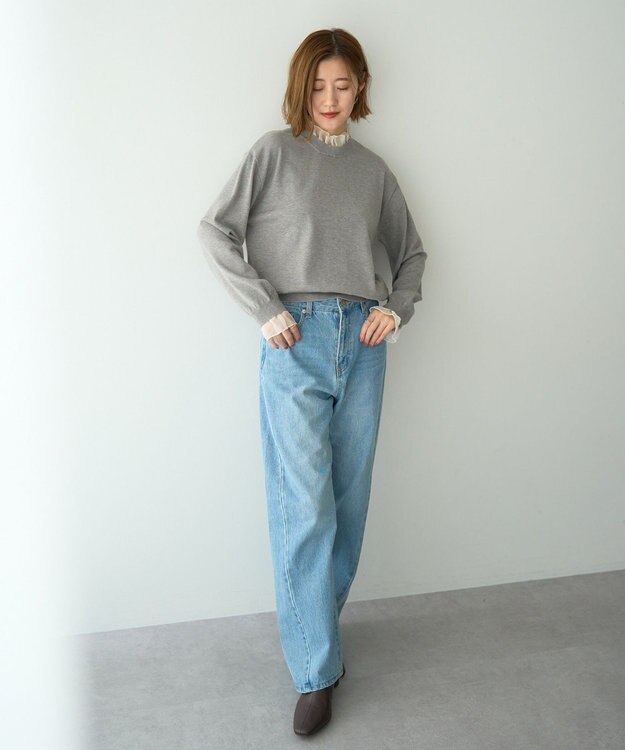 YECCA VECCA 2wayフリルクルーネックニット Gray