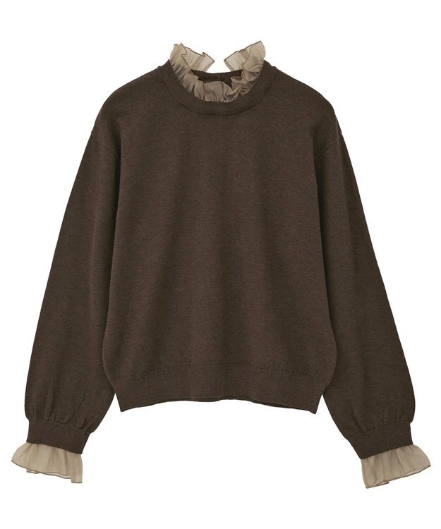 YECCA VECCA 2wayフリルクルーネックニット Brown
