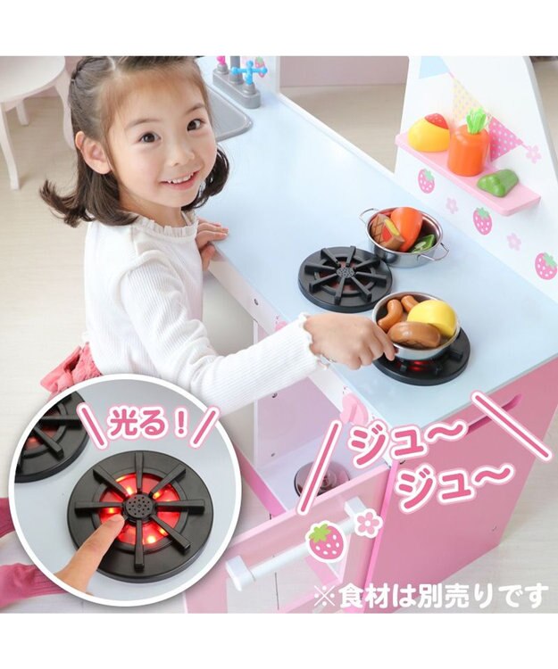 Mother garden マザーガーデン 木製 おままごと キッチン 音が鳴る ストロベリーキッチンカー -