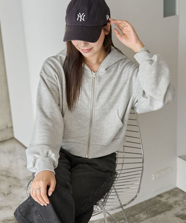 WEGO ショートジップパーカー 杢グレー