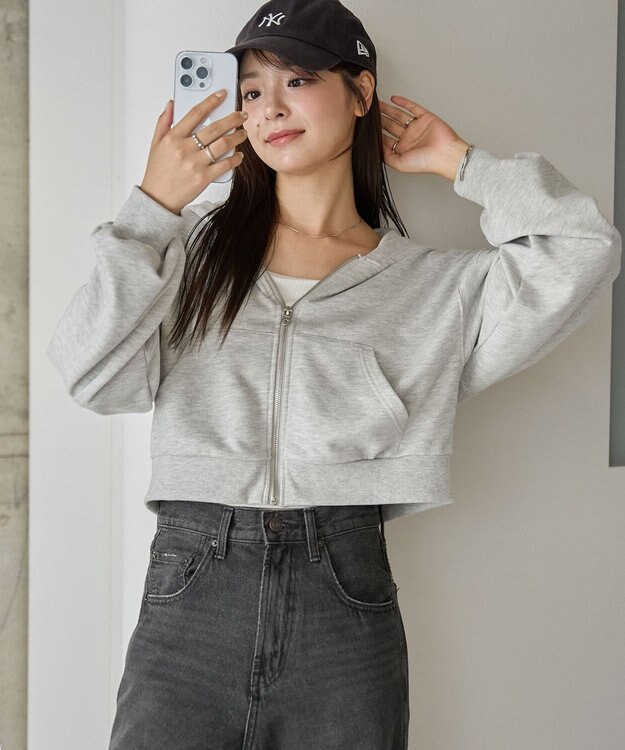 WEGO ショートジップパーカー 杢グレー