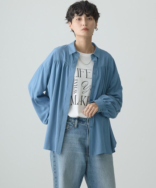 AMERICAN HOLIC バックＶギャザーブラウス Blue