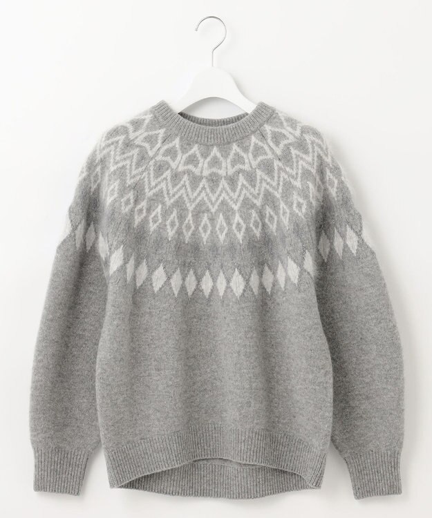 自由区 L フェアアイル クルーネックニット ライトグレー系