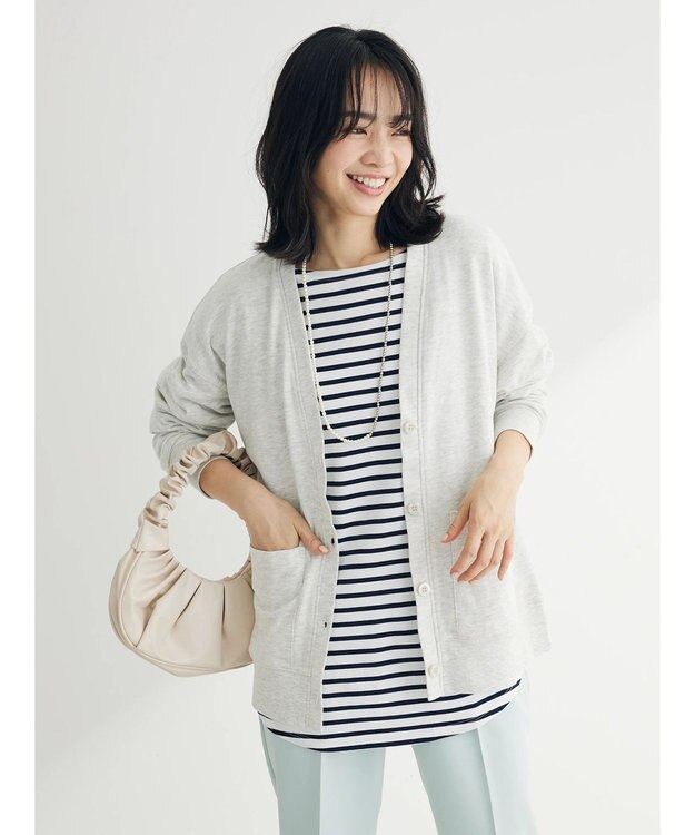 Green Parks ミニ裏毛Ｖネックカーディガン Gray Mixture