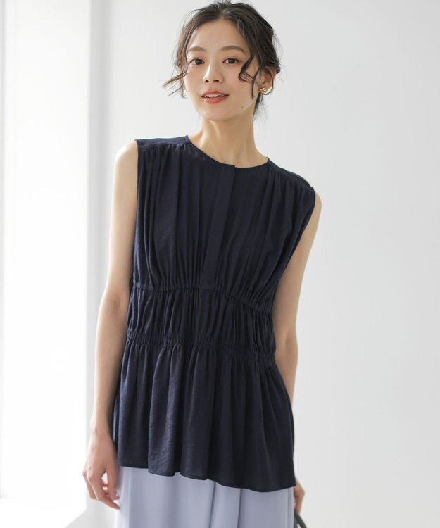 組曲 【先行予約】シアーリンクルクロス ティアードブラウス ネイビー系