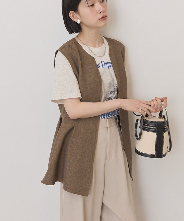 AMERICAN HOLIC 【イージーケア】リネンライクペプラムベスト Brown
