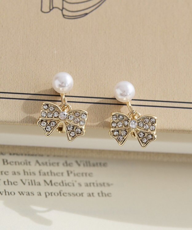 Maison de FLEUR リボンビジューイヤリング Gold