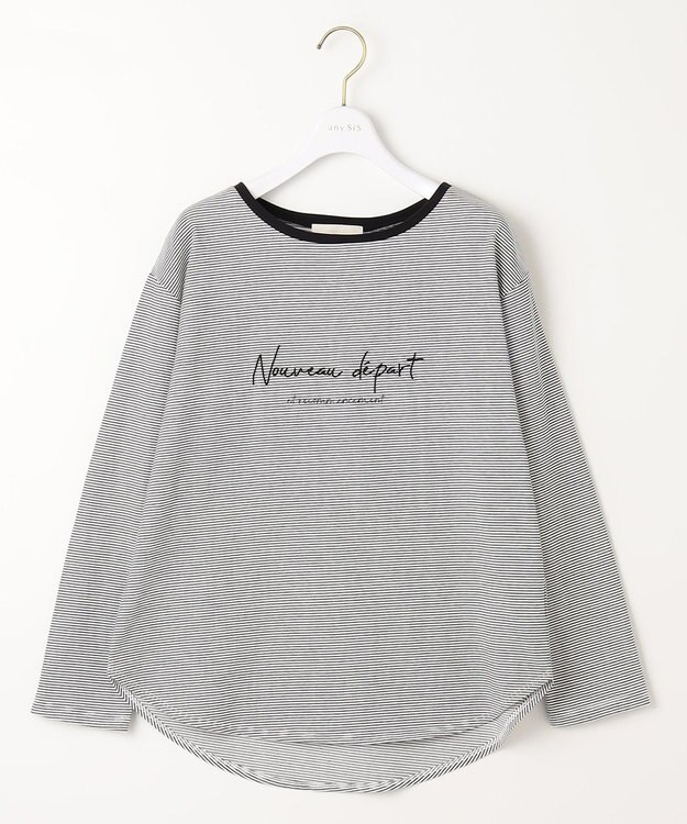 ANY SIS ロゴ刺繍 カットソー オフ×ブラックボーダー