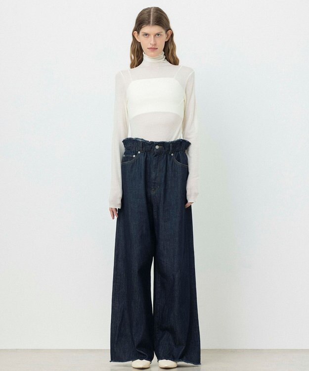 NAVE 【ReNAVE・洗える/軽量】ライトデニム ウエストギャザーパンツ ネイビー系