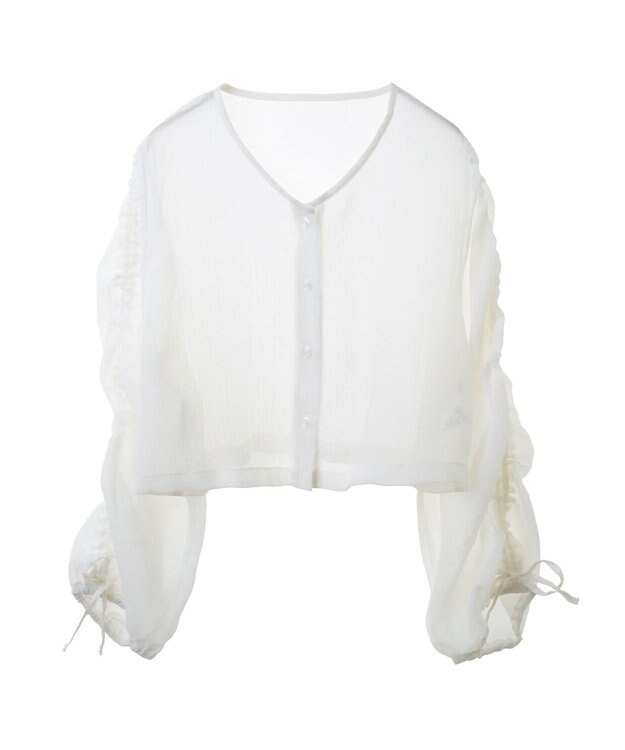 earth music&ecology キラキラシアーギャザーシャツ Off White