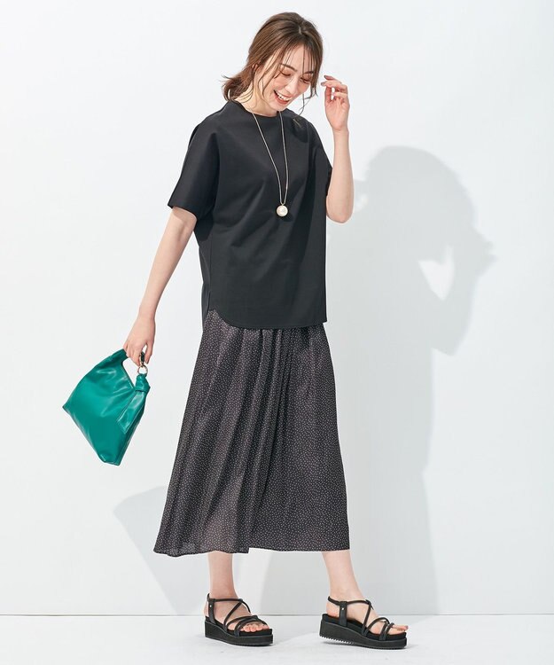 自由区 【セットアップ可/洗える】ブライトサテンライト ギャザーパンツ ブラック系5