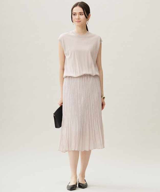 自由区 L 【カタログ掲載・洗える】ジョーゼットプリーツコンビ ワンピース サンドベージュ