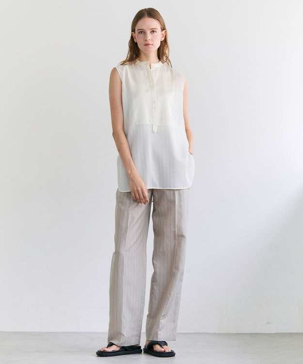 BEIGE， GOSHE / サテン切替 シアースタンドブラウス Ecru