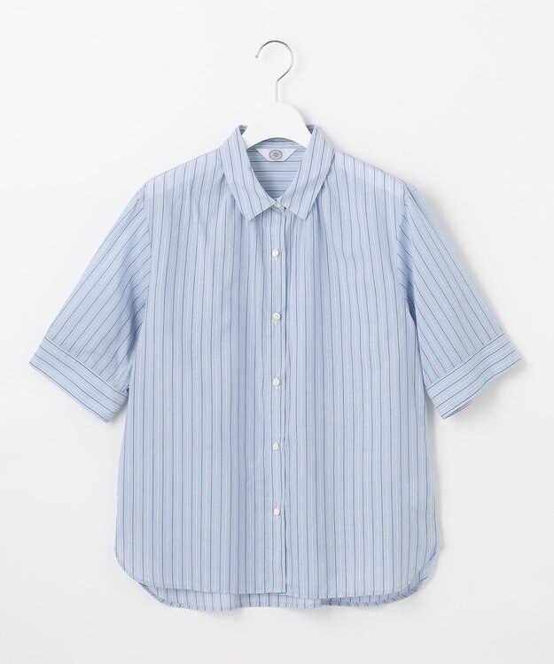 J.PRESS LADIES 【洗える】ウォッシャブルストライプ シャツカラー ブラウス サックスブルー系1